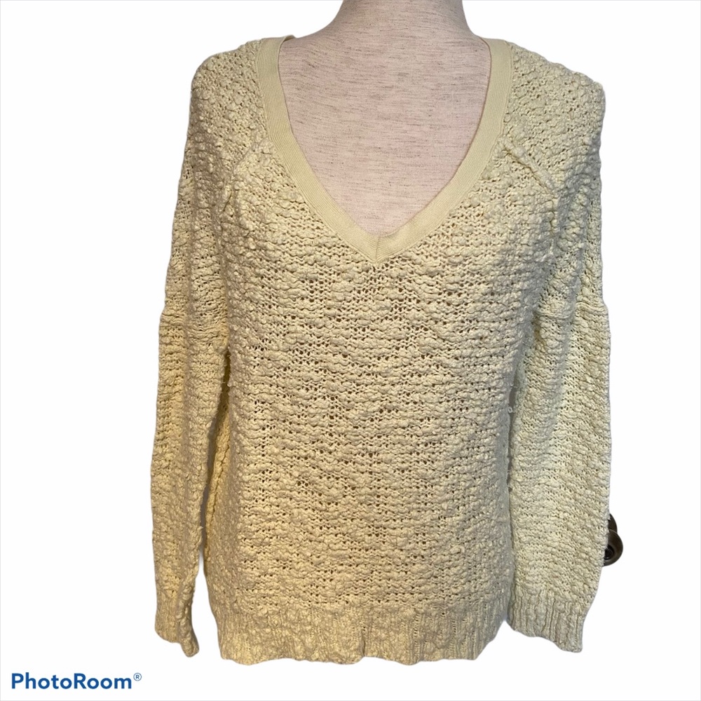 FREE PEOPLE SWEATER V-NECK YELLOW BOHO BOUCLE Size S